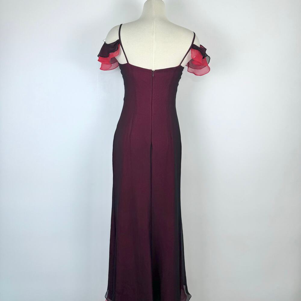 Dolce Jovani Silk Maxi Slip Dress Layered Black/Red Size 10 Vintage Whimsical - Picture 9 of 14